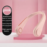 NNEDSZ 2PCS Pink Leafless Hanging Neck Fan - Rechargeable Portable Hands-Free Cooling Fan with 3 Speeds