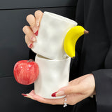 NNEDSZ 2-Piece Set Apple And Banana Creative Fruit Ceramic Mug - Adorable Handle Design, 280ml Couple Cups, Perfect Gift for Birthdays or Valentine's Day