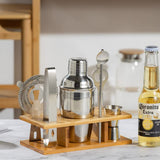 NNEDSZ 350ML 7-Piece Stainless Steel Cocktail Shaker Set with Bamboo Stand - Bartender Kit