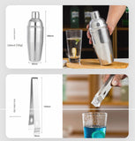 NNEDSZ 350ML 7-Piece Stainless Steel Cocktail Shaker Set with Bamboo Stand - Bartender Kit