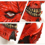 NNETM Demon Horror Mask Latex Headgear Red with Horns