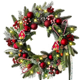 NNETM Christmas Wreath with Red Berries, Pine Cones & Candy Accents