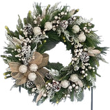 NNETM Silver Frost Christmas Wreath with Pine Branches
