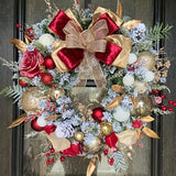 NNETM Red and Gold Christmas Wreath with Glittering Bow