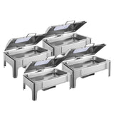 NNEAGS 4X 9L Rectangular Stainless Steel Soup Warmer Roll Top Chafer Chafing Dish Set with Glass Visual Window Lid