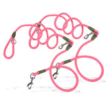 NNEAGS 2X 220cm Multifunction Hands-Free Rope Pet Cat Dog Puppy Double Ended Leash for Walking Training Tracking Obedience Pink