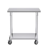 NNEAGS 80cm Catering Kitchen Stainless Steel Prep Work Bench Table with Wheels