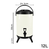 NNEAGS 2X 12L Stainless Steel Insulated Milk Tea Barrel Hot and Cold Beverage Dispenser Container with Faucet White