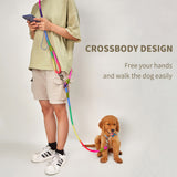 NNEAGS 2X 220cm Multifunction Hands-Free Rope Pet Cat Dog Puppy Double Ended Leash for Walking Training Tracking Obedience Rainbow