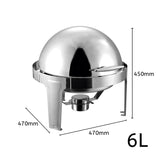 NNEAGS 6L Stainless Steel Chafing Food Warmer Catering Dish Round Roll Top