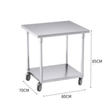 NNEAGS 80cm Catering Kitchen Stainless Steel Prep Work Bench Table with Wheels