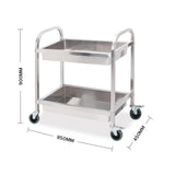 NNEAGS 2X 2 Tier 85x45x90cm Stainless Steel Kitchen Trolley Bowl Collect Service Food Cart Medium