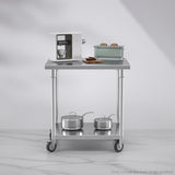 NNEAGS 80cm Catering Kitchen Stainless Steel Prep Work Bench Table with Wheels
