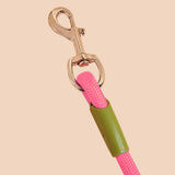 NNEAGS 2X 220cm Multifunction Hands-Free Rope Pet Cat Dog Puppy Double Ended Leash for Walking Training Tracking Obedience Pink