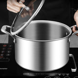 NNEAGS 2X 22cm Stainless Steel Soup Pot Stock Cooking Stockpot Heavy Duty Thick Bottom with Glass Lid