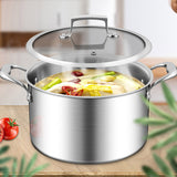 NNEAGS 2X 24cm Stainless Steel Soup Pot Stock Cooking Stockpot Heavy Duty Thick Bottom with Glass Lid