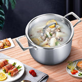 NNEAGS 2X 20cm Stainless Steel Soup Pot Stock Cooking Stockpot Heavy Duty Thick Bottom with Glass Lid