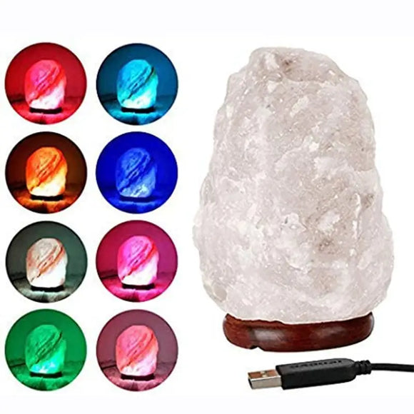 NNETM Harmony Glow Himalayan Crystal Salt Lamp - USB Powered, Color Changing LED Night Light White Stone