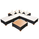 NNEVL 6 Piece Garden Lounge Set with Cushions Poly Rattan Black