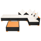 NNEVL 6 Piece Garden Lounge Set with Cushions Poly Rattan Black