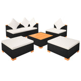 NNEVL 6 Piece Garden Lounge Set with Cushions Poly Rattan Black