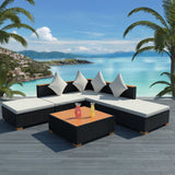 NNEVL 6 Piece Garden Lounge Set with Cushions Poly Rattan Black