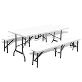 NNEVL Folding Garden Table with 2 Benches 180 cm Steel and HDPE White
