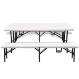 NNEVL Folding Garden Table with 2 Benches 180 cm Steel and HDPE White