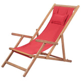 NNEVL Folding Beach Chair Fabric and Wooden Frame Red