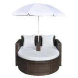 NNEVL Garden Bed with Parasol Brown Poly Rattan
