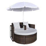 NNEVL Garden Bed with Parasol Brown Poly Rattan