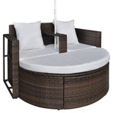 NNEVL Garden Bed with Parasol Brown Poly Rattan