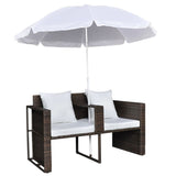 NNEVL Garden Bed with Parasol Brown Poly Rattan