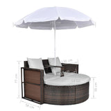 NNEVL Garden Bed with Parasol Brown Poly Rattan
