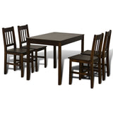 NNEVL Wooden Dining Table with 4 Chairs Brown