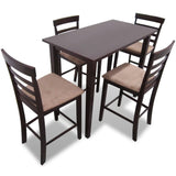 NNEVL Brown Wooden Bar Table and 4 Bar Chairs Set