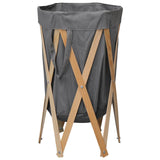NNEVL Folding Laundry Basket Grey Wood and Fabric