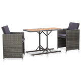 NNEVL 3 Piece Bistro Set with Cushions Poly Rattan Grey