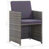 NNEVL 3 Piece Bistro Set with Cushions Poly Rattan Grey