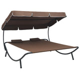 NNEVL Outdoor Lounge Bed with Canopy and Pillows Brown