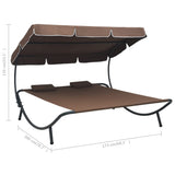 NNEVL Outdoor Lounge Bed with Canopy and Pillows Brown