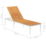 NNEVL Sun Lounger Solid Acacia Wood and Stainless Steel