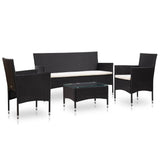 NNEVL 4 Piece Garden Lounge Set With Cushions Poly Rattan Black