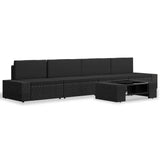 NNEVL 5 Piece Garden Lounge Set Poly Rattan Black