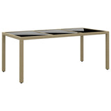 NNEVL Garden Table 190x90x75 cm Tempered Glass and Poly Rattan Beige