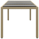 NNEVL Garden Table 190x90x75 cm Tempered Glass and Poly Rattan Beige