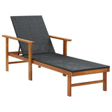 NNEVL Sun Lounger Poly Rattan and Solid Acacia Wood Black