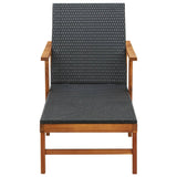 NNEVL Sun Lounger Poly Rattan and Solid Acacia Wood Black