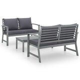 NNEVL 3 Piece Garden Lounge Set with Cushion Solid Acacia Wood Grey