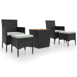 NNEVL 5 Piece Garden Bistro Set Poly Rattan & Solid Acacia Wood Black